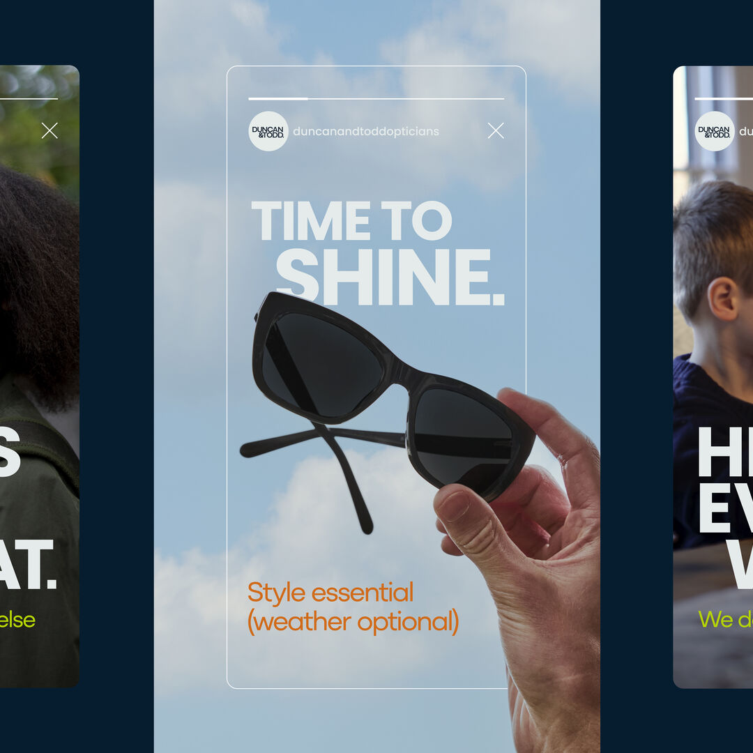 Duncan and Todd social media campaign for new lenses and hearing aids.  Taglines used: "A lens for that", "Time to shine", and "Hear every word".