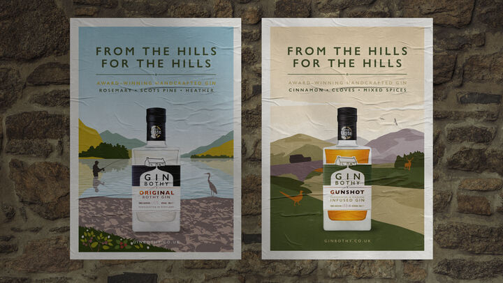 Gin bothy creative campaign posters 'From the hills, for the hills'