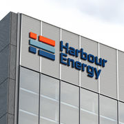 Corporate signage for Harbour Energy installed on the side of its main office building.